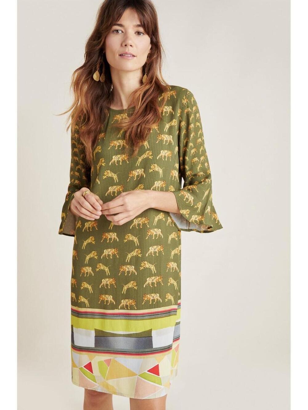 Conditions Apply Anthropologie Green Tiger Print Dress Small